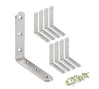 OMIDEAS 8 x Équerre de Fixation (100 x 100 x 20) Support d’angle Droit en L, Grande Équerre 90° en Acier Inox Argenté, Équerre étagère, Équerre de Coin, Bricolage