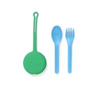 Omie Boîte d'ustensiles pour enfants avec étui - 2 pièces en plastique, fourchette et cuillère réutilisables, argenterie avec dosette pour enfants, voyage, boîtes à déjeuner - Vert menthe