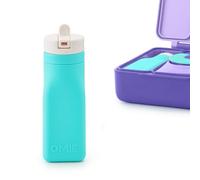 Omie Box Bouteille d'eau réutilisable en silicone - 250 ml, avec couvercle en paille, sans BPA et sans phtalates, étanche (bleu sarcelle)