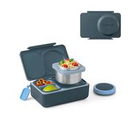 Omie Box UP Boîte à bento pour enfants | Boîte à déjeuner isotherme | Bocal alimentaire anti-fuite | Poche de glace glacière | 2 compartiments (graphite)