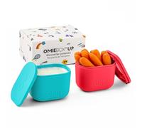 Omie Box Up Lot de 2 récipients étanches pour sauces à emporter, vinaigrette, condiments avec couvercles - Silicone de qualité alimentaire - 127,6 g (rose/bleu sarcelle)