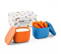 Omie Box Up Lot de 2 récipients étanches pour sauces à emporter, vinaigrette, condiments avec couvercles - Silicone de qualité alimentaire - 127,6 g (bleu/orange)
