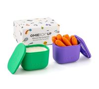 Omie Box Up Lot de 2 récipients étanches pour sauces à emporter, vinaigrette, condiments avec couvercles - Silicone de qualité alimentaire - 127,6 g (violet/vert)