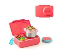 Omie OmieBox UP - Boîte à bento isotherme pour enfants | Bocal alimentaire isotherme anti-fuites avec isolation sous vide | Poche de glace glacière | 2 compartiments (rose cerise)