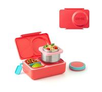 Omie Box UP Boîte à bento pour enfants | Boîte à déjeuner isotherme | Bocal alimentaire isotherme anti-fuite | Poche de glace glacière | 2 compartiments (rose cerise)