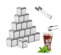 OMIGA 16 Pièces Pierre a Whisky Glacon Inox Reutilisable avec 1 Pince | Glaçons en Pierre pour Whisky Set de Glacon Pierre Inoxydable Sans Dilution pour Vodka Vin Cocktail Jus de Boisson