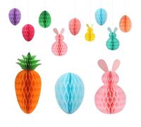 OMIGA Décorations de Pâques à Suspendre en Papier 11 Pièces Lapin de Paques Carotte Oeufs de Paques Colorés pour Décoration Intérieure et Extérieure Printemps
