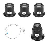 OMIGA Lot de 4 Loupes de Bijoutier Loupe D'horloger 5X 10X 15X 20X Oeil Portant des Loupes Bijoutier avec Porte-Fil Montre Horloge Réparation Loupe Kits pour Bijoux Diamants Loupe de Montres-Noir