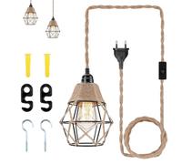 OMIGA Lustre Corde Abat Jour Plafond E27 Suspension Industrielle | Avec Câble de 4.5 m de Long Luminaire Vintage pour Entrée Couloir Salon Salle Chambre Décorer Maison (Ampoule Non Incluse)