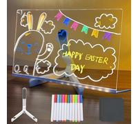 OMIGA Tableau Lumineux Message LED avec 12 Stylos Néons und Support Réglable Tableau Magique Enfant Effaçable 30 x 20 cm pour Bloc Notes Tableau D'écriture Mémo