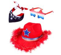 omiinitio 4 juillet Accessoires de costume Paisleys Bandana Star Lunettes de soleil Vache Garçon Casquettes Costumes d'Amérique pour Femmes Hommes Accessoires de costumes américains