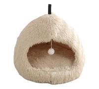 omiinitio Belle maison pour animaux de compagnie en peluche douce et longue avec verre à jouets suspendu et chaud pour petits chiens chats maisons d'intérieur logements de couchage en peluche lit chat