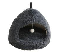 omiinitio Belle maison pour animaux de compagnie en peluche douce et longue avec verre à jouets suspendu et chaud pour petits chiens chats maisons d'intérieur logements de couchage en peluche lit chat