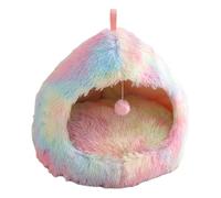 omiinitio Belle maison pour animaux de compagnie en peluche douce et longue avec verre à jouets suspendu et chaud pour petits chiens chats maisons d'intérieur logements de couchage en peluche lit chat