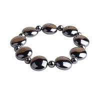 omiinitio Bracelet élégant en pierre de cristal Terahertz avec perles d'énergie naturelles - Bijou unisexe flexible pour l'entraînement au quotidien - Perles rondes plates - Bracelet térahertz