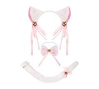 omiinitio Ensemble d'accessoires de costume de chat - Oreilles de chat - Bandeaux queue de nœud papillon - Tutus autocollants pour le visage - Kits d'accessoires pour enfants - Costume d'Halloween et