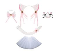 omiinitio Ensemble d'accessoires de costume de chat - Oreilles de chat - Bandeaux queue de nœud papillon - Tutus autocollants pour le visage - Kits d'accessoires pour enfants - Costume d'Halloween et