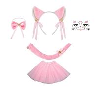 omiinitio Ensemble d'accessoires de costume de chat - Oreilles de chat - Bandeaux queue de nœud papillon - Tutus autocollants pour le visage - Kits d'accessoires pour enfants - Costume d'Halloween et