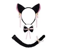omiinitio Ensemble d'accessoires de costume de chat - Oreilles de chat - Bandeaux queue de nœud papillon - Tutus autocollants pour le visage - Kits d'accessoires pour enfants - Costume d'Halloween et
