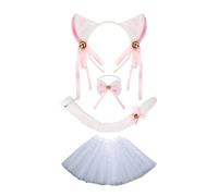 omiinitio Ensemble d'accessoires de costume de chat - Oreilles de chat - Bandeaux queue de nœud papillon - Tutus autocollants pour le visage - Kits d'accessoires pour enfants - Costume d'Halloween et