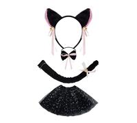 omiinitio Ensemble d'accessoires de costume de chat - Oreilles de chat - Bandeaux queue de nœud papillon - Tutus autocollants pour le visage - Kits d'accessoires pour enfants - Costume d'Halloween et