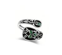 omiinitio Inspiré par la nature Bagues réglables en forme de feuille Style victorien Bijoux en pierre verte Art Nouveau Anneaux de cuillère pour un usage quotidien Bijoux cadeau vintage réglable