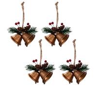 omiinitio Lot de 4 cloches décoratives en métal - Décoration d'arbre de Noël - Pour la maison, la fête, l'intérieur et l'extérieur - Décoration d'arbre de Noël - Décoration de cloche à suspendre