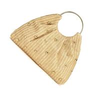 omiinitio Sac en paille tendance avec des accents de perles et sac à main rond spacieux pour les vacances ou l'utilisation quotidienne. Sac en paille perlé à la mode pour un usage quotidien