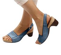OMIREL Confortable Compensées Sandale À Bout Ouvert Été en Cuir PU Sandales Premium Orthopédiques avec Support Sangle Chaussures Vintage Chaussures de Plage,Bleu,US9/EU40