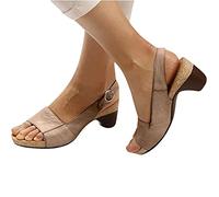 OMIREL Confortable Compensées Sandale À Bout Ouvert Été en Cuir PU Sandales Premium Orthopédiques avec Support Sangle Chaussures Vintage Chaussures de Plage,Marron,US8/EU39