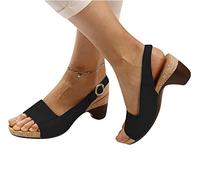 OMIREL Confortable Compensées Sandale À Bout Ouvert Été en Cuir PU Sandales Premium Orthopédiques avec Support Sangle Chaussures Vintage Chaussures de Plage,Noir,US7/EU38