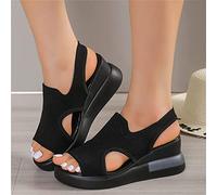 OMIREL Sandales Orthopédique Femme D'été Sandales Bout Ouvert Poisson Bouche Tricot Sandales À Bride de Cheville Plateforme Chaussures de Plage,Noir,EU41/US9