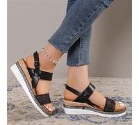 OMIREL Sandales Orthopédiques Femmes Confortable Compensées Sandale À Bout Ouvert Été avec Plateforme Et Bride À La Cheville Espadrilles À Imprimé Serpent Chaussures de Plage,Noir,EU40/US8