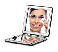 OMIRO Miroir Compact, Classique PU-Cuir 1X/3X grossissement, Poche Ultra Portable pour Porte-Monnaie et Voyages (Noir)