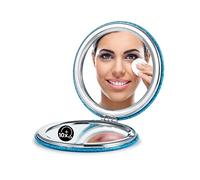 OMIRO Miroir Compact, Cuir PU Classique grossissement 1X/10X, Poche Ultra Portable pour Porte-Monnaie et Voyages (Bleu)