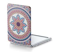 OMIRO Miroir grossissant 1X/3X, Peinture Unique Miroir Compact avec Cuir PU Classique, 8,5 * 6,2cm (Mandala de Fleurs Rouges)