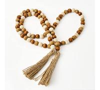 OMISHE Guirlande de perles en bois de 150 cm avec pompons, guirlande de perles en bois, guirlande de perles décoratives, guirlande de perles de ferme à suspendre au mur, décoration d'intérieur,