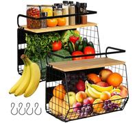 OMISHINE 2 Sets Etagere Magnetique Frigo & Porte-épices 2 In 1 Range Legumes Cuisine, Rangement et Organisation de Cuisine, Fruits et Legumes, Corbeille Fruit Panier, Epices, Panier Mural