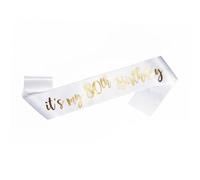 OMISS Écharpe Anniversaire 80 Ans Femme - Écharpe It's My 80th Birthday Blanche et Dorée - Satin Premium - Accessoire Fête 80 Ans (80th)