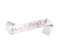 OMISS Echarpe It's My Birthday pour Anniversaire en Anglais - A Porter Le Jour J pour Votre Anniversaire (Birthday Blanche et Rose Gold)