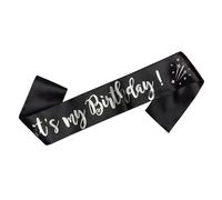 OMISS Echarpe It's My Birthday pour Anniversaire en Anglais - A Porter Le Jour J pour Votre Anniversaire (Birthday Noir et Argent)