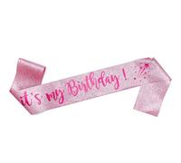OMISS Echarpe It's My Birthday Rose Glitter pour Anniversaire - A Porter Le Jour J pour Votre Anniversaire (Birthday Glitter Rose)