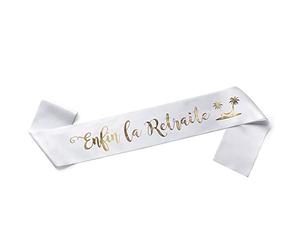 OMISS Echarpe pour Fêter son Départ à la Retraite - Enfin la Retraite - Echarpe Blanche et Or (Blanc)