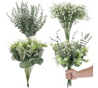 OMISTAR Lot de 100 verdure artificielle mixte comprenant des fleurs artificielles délicates en vrac et des tiges d'eucalyptus, fausses feuilles d'eucalyptus en plastique pour bouquet de mariage