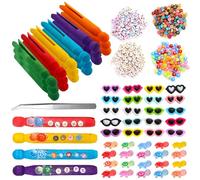 OMISTAR Lot de 40 épingles à linge rondes en bois avec 400 perles d'alphabet, 20 tortues lumineuses, 20 lunettes de soleil en résine et 1 pince à épiler, accessoires de bricolage pour loisirs créatifs