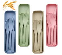 OMJMYY 4 Ensemble de Couverts avec Étui Portable Couvert Plastique Couverts de Voyage Reutilisable Couvert Camping avec Couteau Cuillère et Fourchette pour Pique-Nique ou Une Utilisation Quotidienne