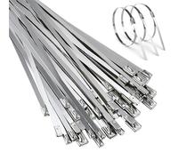 OMJMYY Collier de Serrage Inox 100 Pièces, Métal Attache Cable 300 x 4.6mm, Métallique pour Câbles Groupés, Autobloquante