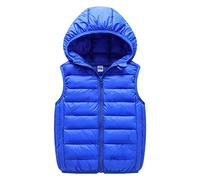 Ommda Gilet sans Manche à capuche léger et chaud pour garçons filles, Veste sans manches Automne Hiver,Bleu royal,6-8 ans
