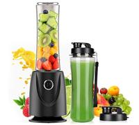 OMMO Blender Smoothie, 500W Mini Mixeur avec 2 Bouteilles Tritan Portables de 500 ml Sans BPA, Mixeur Blender Portable pour Shakes et Smoothies, Fonction de Timing, Facile à Nettoyer, Noir