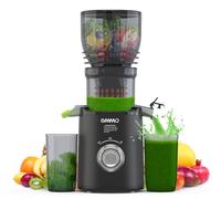 OMMO Slow Juicer, 300W Extracteur de Jus de Fruits et Légumes avec Goulotte de 148 mm, Machine à Jus électrique Facile à Nettoyer avec 2 Tasses PC, Sans BPA, Noir